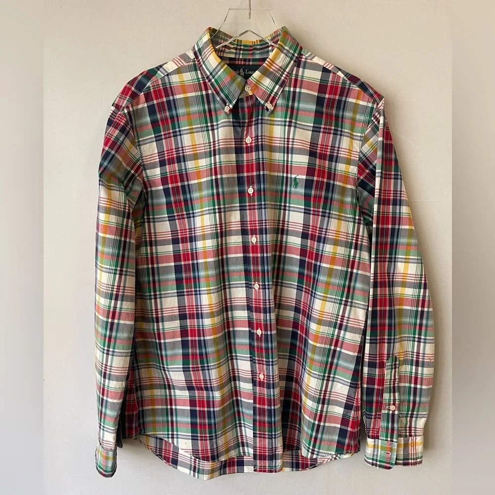 Ralph‎ Lauren Custom Fit Plaid Cotton Button Down Shirt Polo L